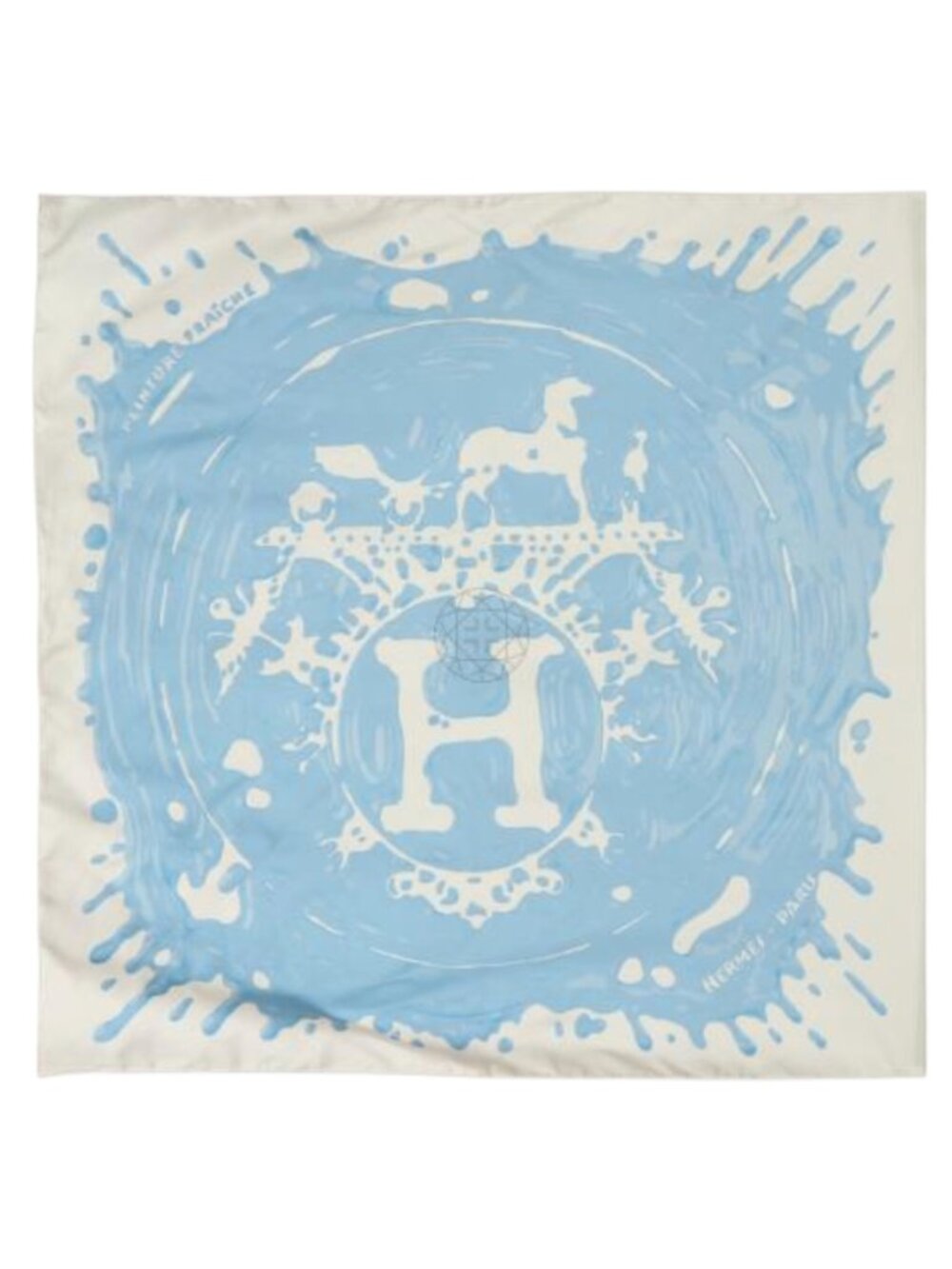 Hermes Peinture Fraiche 90 Scarf Silk Shawl Scarf Blue Square Dimitri Rybaltche